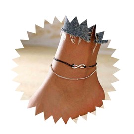 Inilbran Boho Infinity Ankle Bracelet Lucky Number 8 Anklet Bracelet Layered Rope Cord Chain Anklet Gold Pearl Satellite Anklet Anklet Jewellery for Women and Girls, Metal