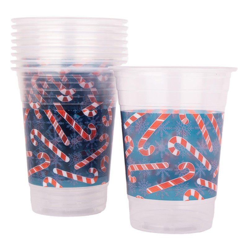 Glad Holiday 16oz Clear Plastic Cups with Candy Cane Design