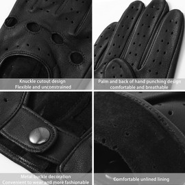 Harssidanzar Mens Leather Driving Gloves Goatskin Unlined GM021, Black, L
