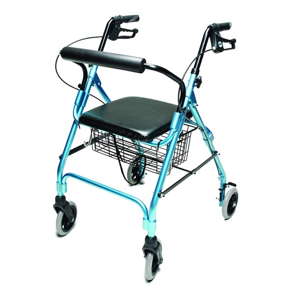 Lumex Walkabout Lite Rollator with Seat - Weighs 14.5 lb. with Large 6" Wheels for Everday Use - Aqua, RJ4300AQ