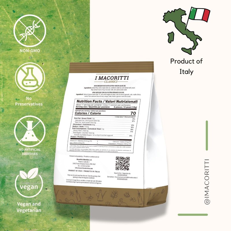 I Macoritti Classici Mini Breadsticks with Extra Virgin Olive Oil,