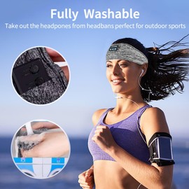 Sleep Headphones Bluetooth Sports Headband, Adjustable Wireless Bluetooth 5.2 Music Sleeping Headbands with Ultra-Thin HD Stereo Speakers Perfect for Workout, Jogging, Yoga, Insomnia, Air Travel Gray