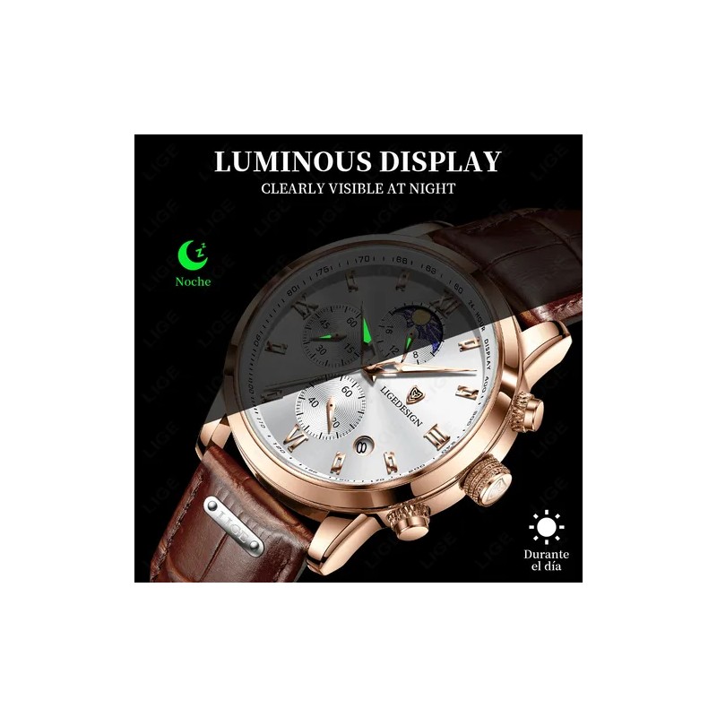 Cuarzo Relojes Hombres Impermeable Strap Moda Men Wristwatch Correa Marrón