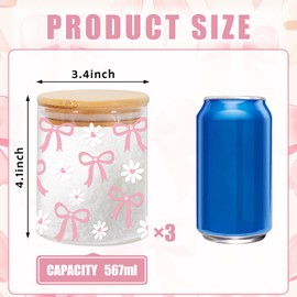 JarThenaAMCS 3 Pcs Pink Bow Glass Storage Jars with Airtight Lid Cute Bow Cherry Floral Decorative Canisters Sets for Valentine's Day Home Kitchen Countertop