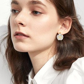 Gdpaddy Bohemian Dainty Double Color Crystal Inlay Flower Huggie Earrings Sparkly Rhinestone Gold Tiny Hoop Earrings For Women Jewelry Gifts (White)