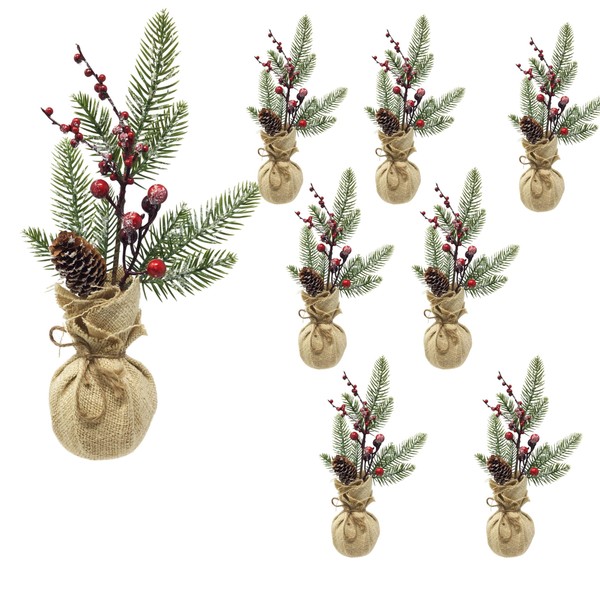 BANBERRY DESIGNS Christmas Floral Pots - Set of 8 -