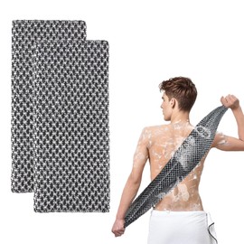 Extra Long Exfoliating Cloth, Deep Cleaning Exfoliating Towel, Reusable Exfoliating Body Scrubber (2 Pcs Black)