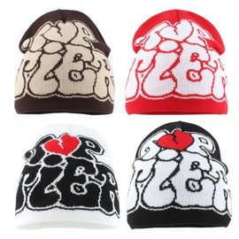 yolrdiw 4 Pieces Y2k Beanie Letter Graphics Knitted Hat Winter Warm Skull Cap for Women Men