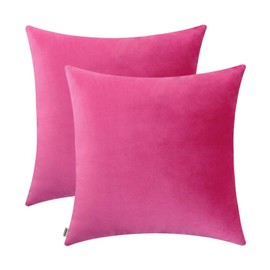 Jeneoo Comfy Soft Thick Velvet Throw Pillow Cases for Sofa Couch, Decorative Solid Square Cushion Covers for Bedroom Car (Hot Pink, 18 x 18 Inches, 2 Pieces)