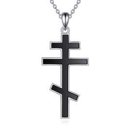 JERWLI Orthodox Cross Necklace Sterling Silver Eastern Orthodox Cross Pendant Necklace Orthodox Religious Jewelry for Women Men Gifts, Large, Sterling Silver, No Gemstone