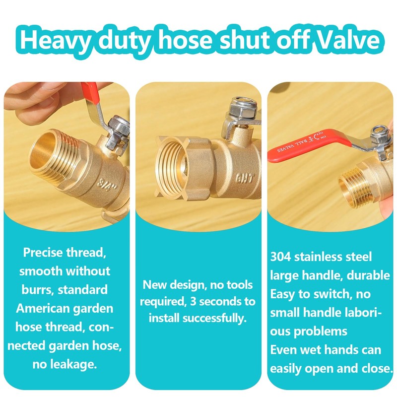 Ceaeso Brass Garden Hose Shut Off Valve Full Flow, No
