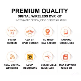 iPoster Digital Wireless Backup Camera 7" Quad Split DVR Monitor Rear View For Truck RV