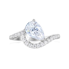 Cijisx 1.5CT Pear Shape Sterling 925 Silver Wavy Daily Promise Ring For Women Teardrop Cubic Zirconia with 18K White Gold Platet Trendy Travel Engagement Wedding Ring Size 5