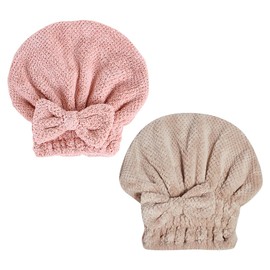 GSHLLO 2 Pcs Microfiber Hair Drying Towels Absorbent Hair Towel Cap Curly Hair Drying Cap Large Hair Turban Towel Soft Hair Towels Elastic Hair Towel Wrap with Bow