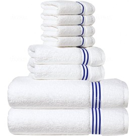 Simpli-Magic 8-Piece Premium Towel Set, 2 Bath Towels, 2 Hand Towels, and 4 Wash Cloths, 100% Ring Spun Cotton Highly Absorbent Towels for Bathroom, Gym, Hotel, and Spa