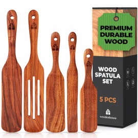 Wooden Spurtle Set, Teak Spurtles Kitchen Tools – Wooden Spatula for Cooking, Wood Utensils Set of 5 – Non Stick Cookware for Serving, Stirring, Mixing, Scraping, Scooping