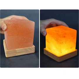 YZYOE USB Himalayan Warm Light Salt Lamp, Atmosphere Decorative Salt Lamp with Solid Wood Base, Natural Crystal Rock BedHead Night Lamp, Gift of Handicrafts for Friends.