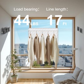 Qiviluto 17Ft Retractable Clothesline Indoor/Outdoor, Comes with 30 clothespins, Anti-Sag for Drying Clothes line retracting Indoor/Outdoor, Dual-Line with Each Line 17Ft Long Laundry line Retractable