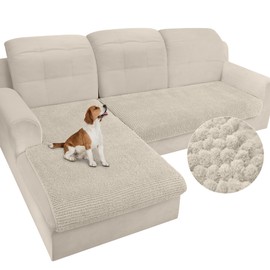 Arfntevss Sectional Couch Covers Plush Chenille L Shape Sofa Cover 2 Pieces Thick Soft Sofa Slipcovers Anti Slip Fluffy Fuzzy Sectional Cover for Dog Washable Furniture Protector (Large, Light Camel)