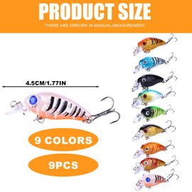 JazRvr 9-Piece Trout Bait Set, Wobbler Fishing Lure with Lifelike Swimming Actions, Ideal for Freshwater and Saltwater, 4.5 cm
