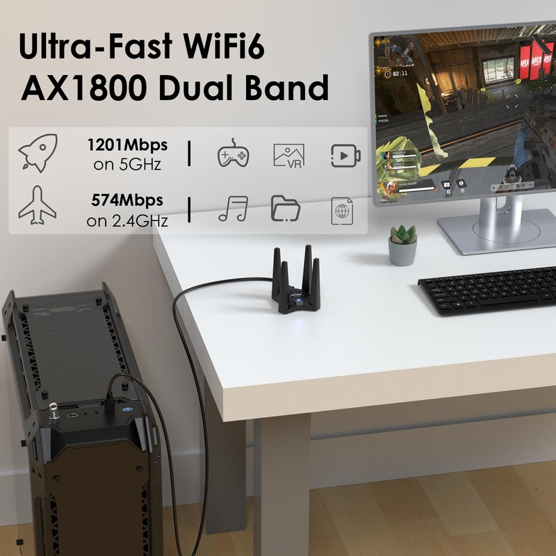 USB WiFi Adapter for Desktop PC, AX1800 WiFi Adapter Dual
