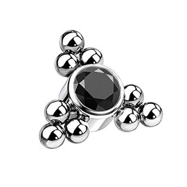 Pierced Owl 14-16GA G23 Implant Grade Titanium Internally Threaded CZ Crystal Center with Triple Ball Clusters Dermal Anchor Top (Black, 14GA (1.6mm))