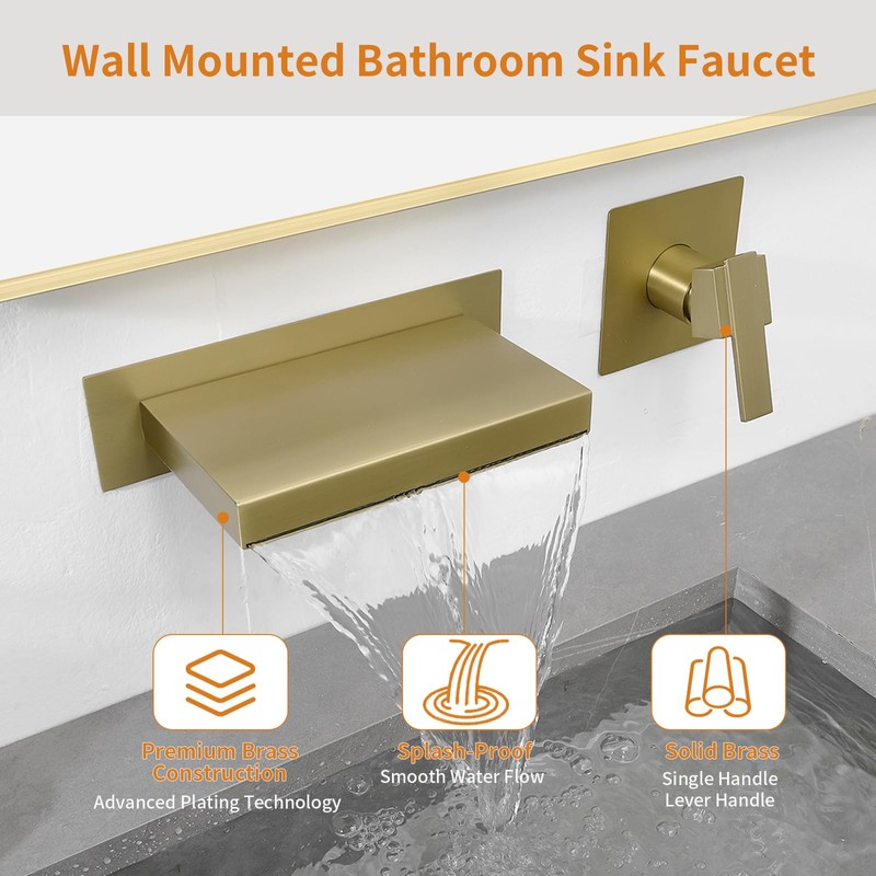 Homevacious Wall Mount Bathtub Faucet Brushed Gold Waterfall Bathtub Single