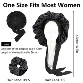 Ainvliya Silk Bonnet, Satin Bonnet, Silk Sleep Bonnets for Women, Hair Bonnet, Hair Bonnet with Tie Band, Adjustable Satin Night Sleeping Cap, Nightcap Bonnet for Curly Hair for Women Black
