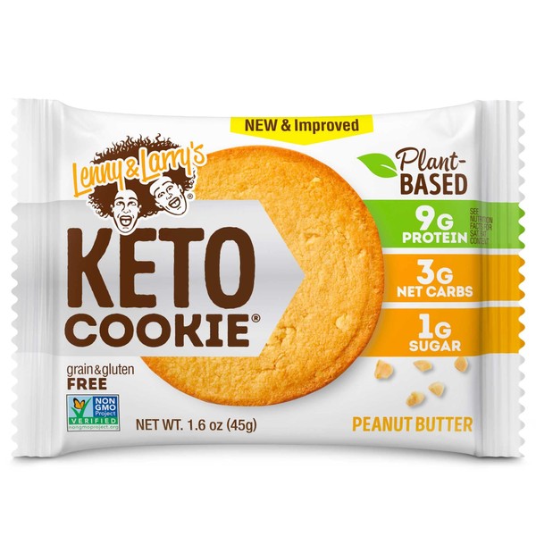 Lenny & Larry's Keto Cookie, Peanut Butter, Soft Baked, 9g Plant Protein, 3g Net Carbs, Vegan, Non-GMO, 1.6 Ounce Cookie (Pack of 12)