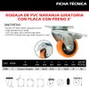 Dogotuls ZF5116 Rodaja PVC Giratoria y Freno, color Naranja, 2"