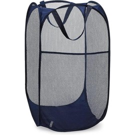 Collapsible Mesh Pop Up Hamper with Wide Opening and Side Pocket – Breathable, Sturdy, Foldable, and Space-Saving Design for Clothes and Storage Organiser Laundry - Color: Blue