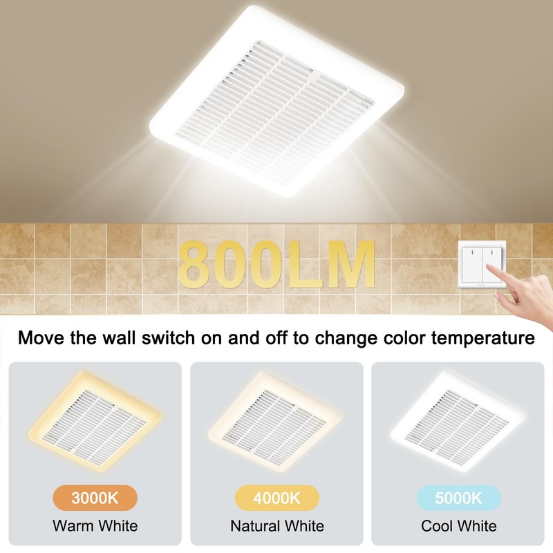 VENTECHLATION Bathroom Exhaust Fan with Light, 50 CFM,1.0 Sone, Quiet