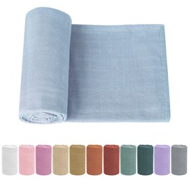 Knirose Swaddling Cloth Baby Muslin Baby Blanket Swaddle 120 x 120 cm Swaddling Blanket Muslin Cloths, Bamboo Cotton Baby Swaddling Cloths Blanket for Newborn Boys and Girls (Light Blue)