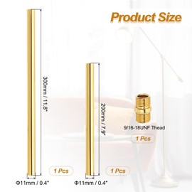 PATIKIL 9/16-18UNF Threaded Extension Rod, 7.9" Lamp Pipe and 11.8" Chandelier Light Extension Pole with Lamp Pipe Nipple for Pendant Light Island Lighting Chandelier Stems, Gold Tone