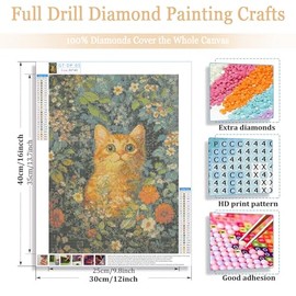 Gamteldot Cat Diamond Art Kits for Adults Beginner,5D Diamond Art DIY Diamond Painting,DIY Full Drill Gem Art for Adults Diamond Dots Craft for Home Wall Decor Gift-11.8x15.7in