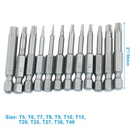 Hordion 12pcs 1/4 Inch Hex Shank T5-T40 Torx Head Screwdriver Bit Set, 2 inch Length S2 Steel Security Tamper Proof Star 6 Point Screwdriver Kit Tools