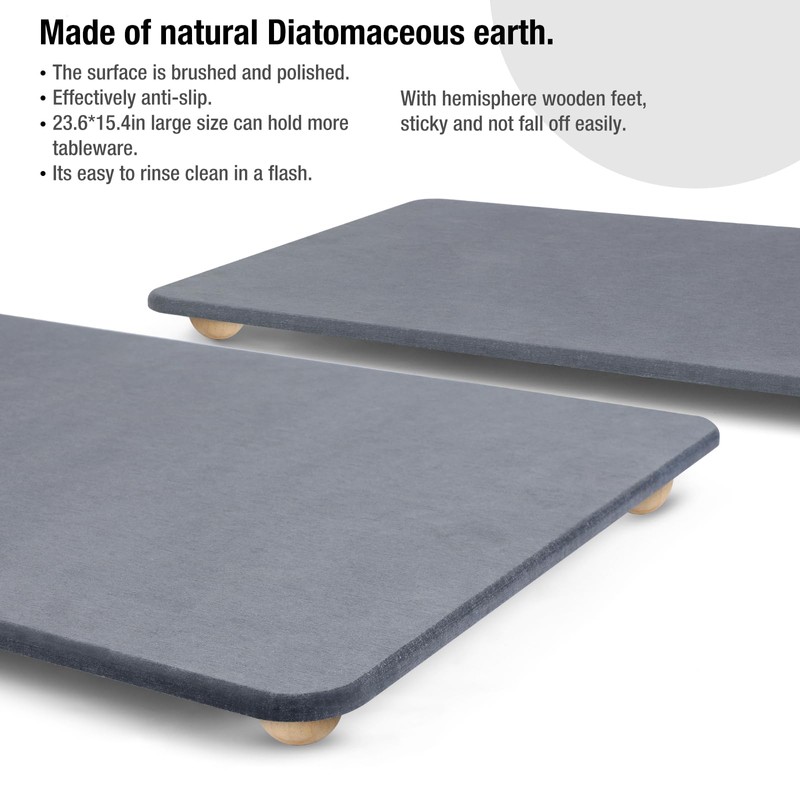Large Stone Dish Drying Mat for Kitchen Counter, 24"×16" Quick