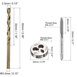Boxonly Tap and Die and Drill Bit Set,M4x0.7 Left Hand Thread Milling Tap and Round Die,3.3mm Cobalt High Speed Steel Twist Drill Bit