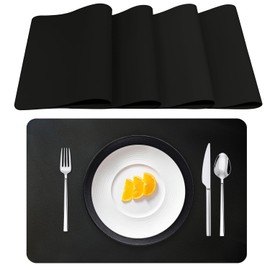 Lumaca Washable Placemats, Set of 6 Placemats, Washable, Place Mats, Heat Resistant, Non-Slip, for Kitchen Table and Restaurant, Black