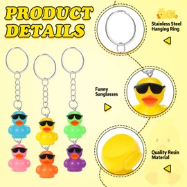 Roowest 48 Pcs Mini Resin Duck Keychains Bulk Mini Sunglasses Resin Ducks Charms Pendant Accessories for Gifts Birthday Party Favors Baby Shower