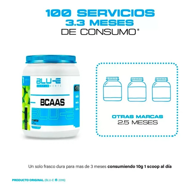 Suplementoaminoacidos Bcaas Blu-e 1kg Sabores 100 Servicios