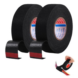 KEQAR 2 Stück Textilklebeband, Gewebeband, Kabel Isolierband, Baumwolle Klebeband für Kabelbäume, Elektrisches Klebeband (19 mm x 20 m) (Schwarz)