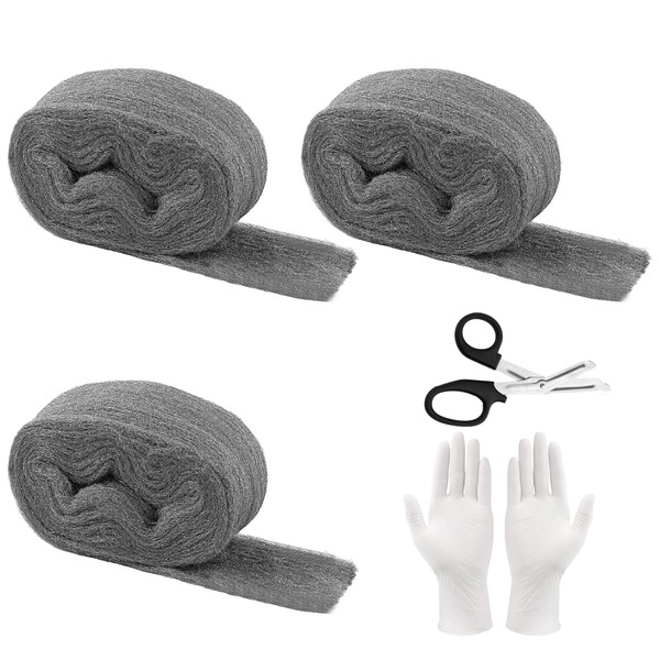 Steel Wool 0000, 3 Rolls Steel Wool Against Mice, 10.5