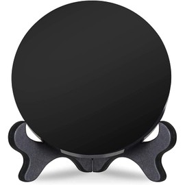 JIEXUAN Black Obsidian Scrying Mirror, Natural Black Obsidian Circle Disc Feng Shui Mirror with Stand, Home Desk Decor Crafts (15cm)