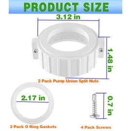 （White） 2PCS Pump Union Split Nut Repair Kit for Hot Tub Parts Pump Union 2" MBT - 0121109020 400-5301 Spa hot tub Split nut Pair w/Screws