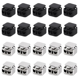 FREEBLOSS 20Pcs Heavy Duty Cord Locks Double Hole Drawstring Stopper Fastener 2 Colors Draw String Clip Metal Toggles for Drawstrings Shoelaces