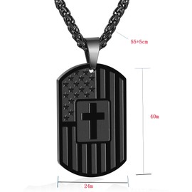 Eulinviak Black Steel Military Dog Tag Necklace with Cross & Flag - 24" Bible Verse Pendant for Men, Religious Jewelry Gift (Communion, Baptism, Easter)