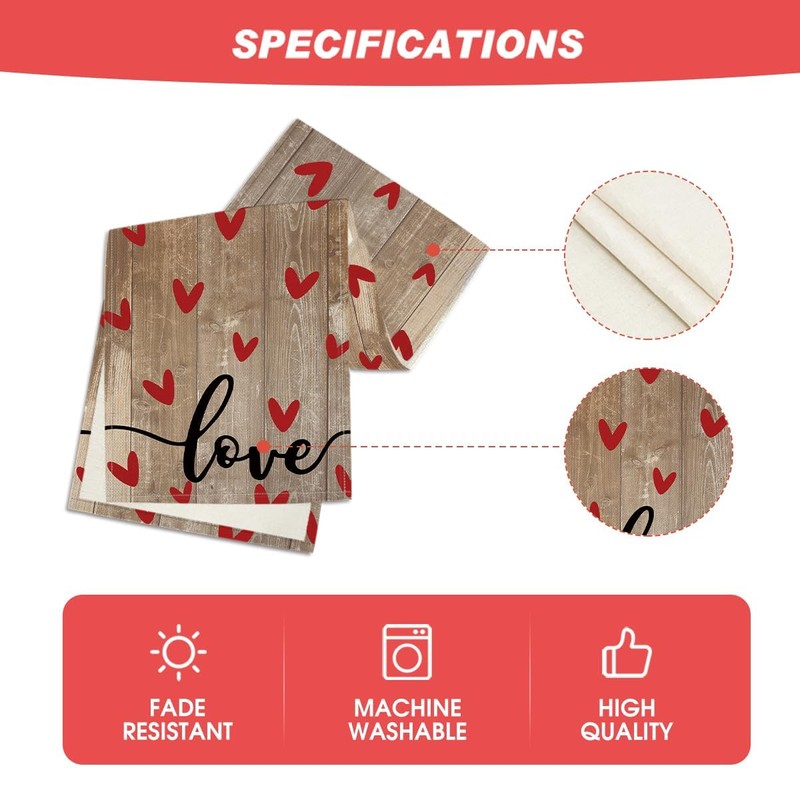 Artoid Mode Wood Love Valentine's Table Runner, Seasonal Anniversary Kitchen