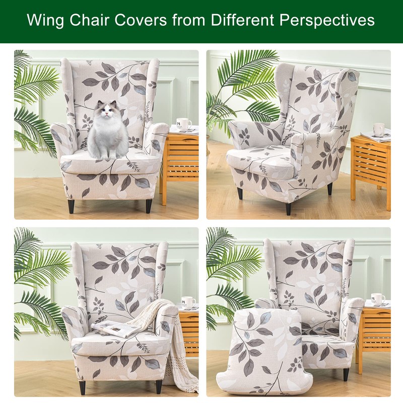 CRFATOP Wingback Chair Covers 2 Pieces Stretch Printed Wing Back