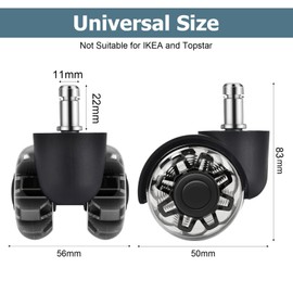 Office Chair Caster Wheels (Set of 5)-Replacement for All Hardwood and Carpet Floors,Heavy Duty Roller Style Computer Desk Gaming Chair Casters,Universal Caster Wheels Size(11x22 mm) Black